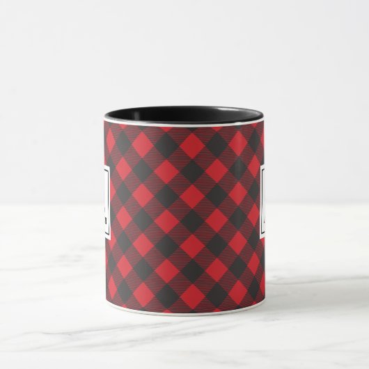 Monogram Kerst Rood Zwart Buffel Plakt Mok (Midden)