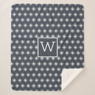 Monogram Kerst Wit Sneeuwkristal Donkerblauw Sherpa Deken