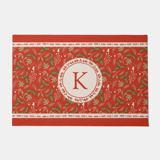 Monogram Kerst Woodlands Rood Deurmat (Voorkant)