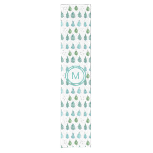 Monogram kerstbomen Blauwgroen Korte Tafelloper
