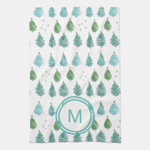 Monogram kerstbomen Blauwgroen Theedoek