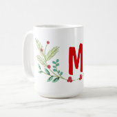 Monogram kerstgroen ontwerp koffiemok (Voorkant links)