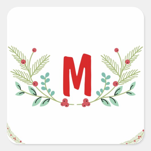 Monogram kerstgroen ontwerp vierkante sticker (Voorkant)