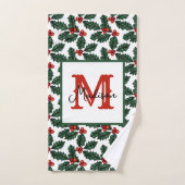 Monogram Kerstkerst Holly Berries Bad Handdoek (Handdoek)