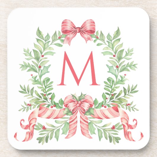 Monogram Kerstkrans Bier Onderzetter (Voorkant)