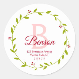 Monogram Kerstkrans SVG Terugkeeradreszegels Ronde Sticker
