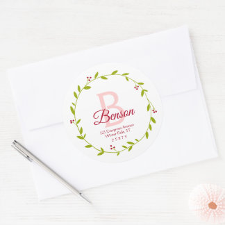 Monogram Kerstkrans SVG Terugkeeradreszegels Ronde Sticker