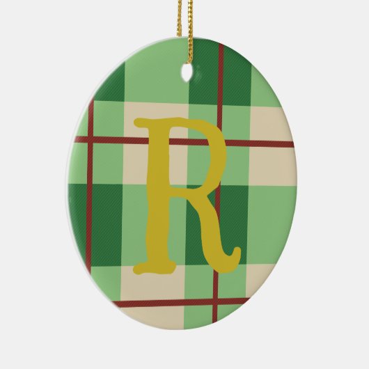 Monogram Kerstmis rood en groen gecontroleerd Keramisch Ornament (Rechts)