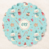 Monogram kerstmis Snowman Sweets Kartonnen Onderzetters (Voorkant)