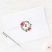 Monogram Kerstmis Wreath Ronde Sticker (Envelop)