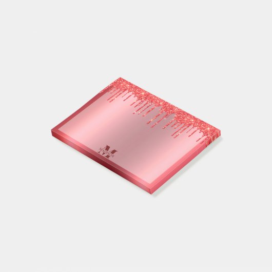 Monogram kerstrood strijken Glitter Metallic Post-it® Notes (Schuin)