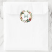 Monogram Kerstster Krans Vakantie Correspondentie Ronde Sticker (Tas)
