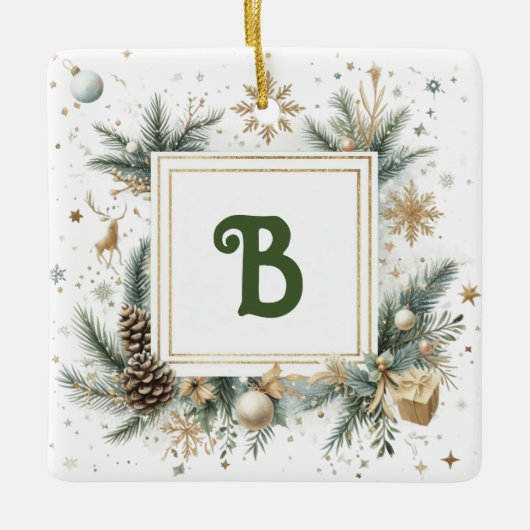 Monogram Kerstversiering Keramisch Ornament (Voorkant)