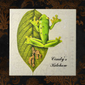 Monogram Kikker voor groene glans Tegeltje