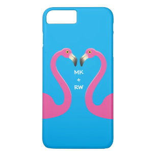 Monogram Kissend Flamingos iPhone 7 Plus Blue iPhone 8 Plus / 7 Plus Hoesje