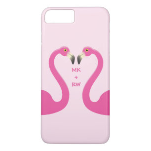 Monogram Kissend Flamingos iPhone 7 Plus Roze iPhone 8 Plus / 7 Plus Hoesje