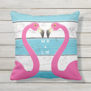 Monogram Kissing Flamingos Turquoise Kussen