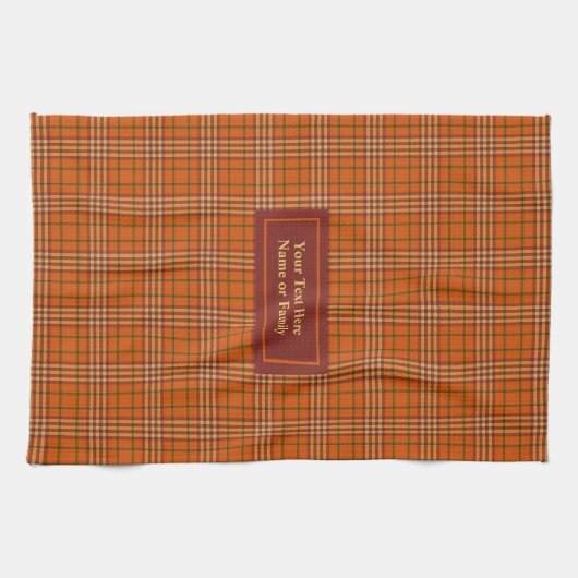 Monogram Kitchen Towel Rustic Autumn Plaid Design Theedoek (Horizontaal)