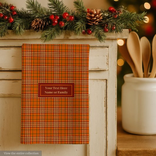 Monogram Kitchen Towel Rustic Autumn Plaid Design Theedoek