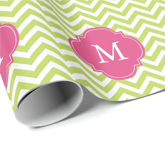 Monogram Kiwi Green & Fuschia Zigzags Pattern Cadeaupapier (Rol Hoek)