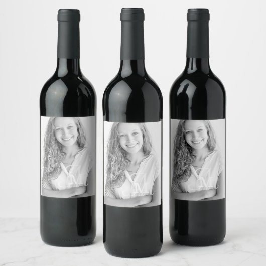 Monogram Klasse Jaar Aangepast Foto Afstuderen Wijn Etiket (Flessen)