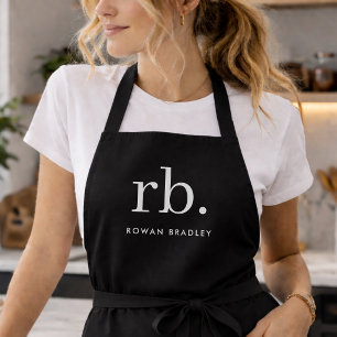 Monogram Klassiek Elegant Minimaal Zwart en Wit Schort