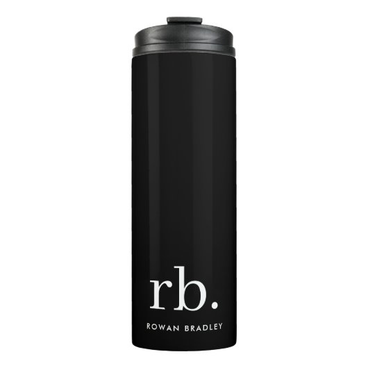 Monogram Klassiek Elegant Minimaal Zwart en Wit Thermosbeker (Voorkant)