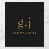 Monogram Klassiek Elegant Minimale Gold Black Wijn Etiket (Enkel label)