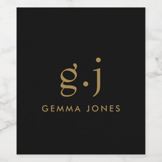 Monogram Klassiek Elegant Minimale Gold Black Wijn Etiket (Enkel label)