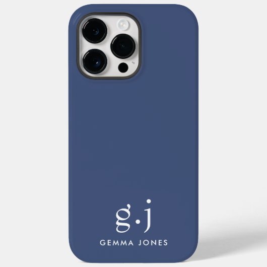 Monogram Klassiek Elegant Minimale Stusty Blue Whi Case-Mate iPhone Case (Achterkant)