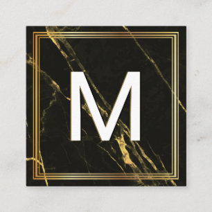 Monogram Klassiek frame Zwart goud marmer Vierkante Visitekaartje