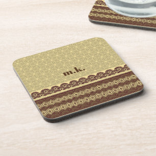 Monogram Klassiek Goud Bloem Patroon Bier Onderzetter