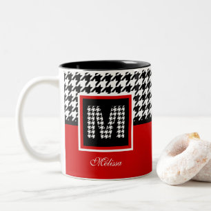 Monogram & Klassieke Houndstooth   Rood zwart wit Tweekleurige Koffiemok