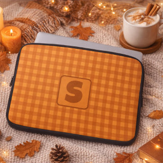 Monogram Klassieke Pompoen Herfst Gingham Plaid Laptop Sleeve