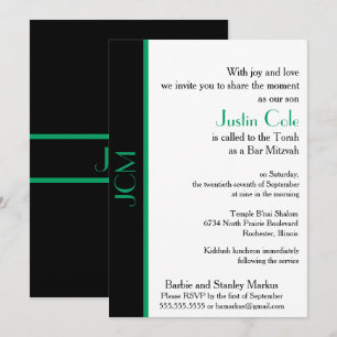 Monogram Klaver Groen Zwart Bar Mitzvah Kaart