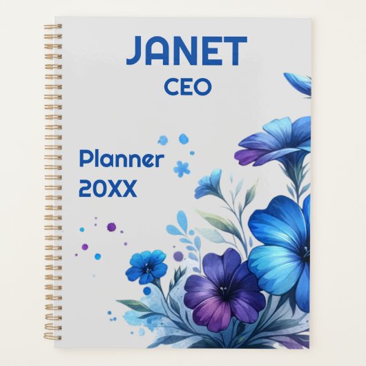 Monogram Klein Bedrijf Blauw Bloem op Grijs | Planner (Voorkant)