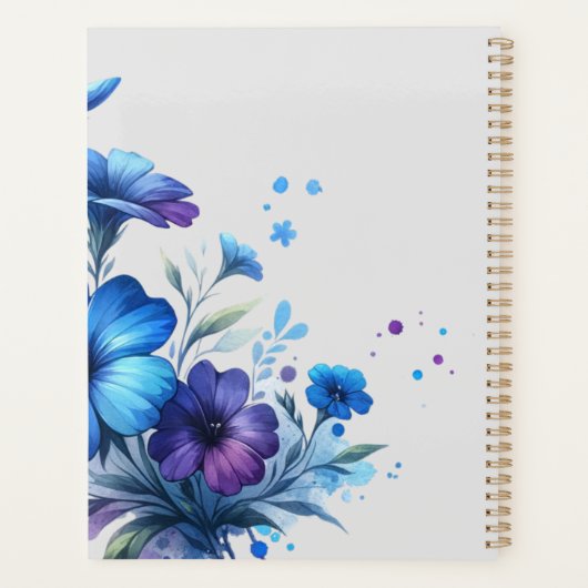 Monogram Klein Bedrijf Blauw Bloem op Grijs | Planner (Achterkant)