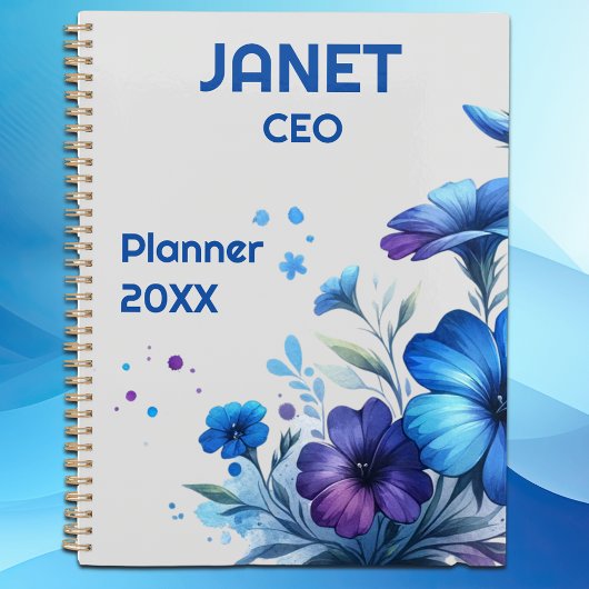 Monogram Klein Bedrijf Blauw Bloem op Grijs | Planner