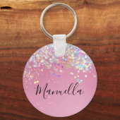 Monogram Kleine Roos Gold Roze Glitter Aangepaste  Sleutelhanger (Voorkant)