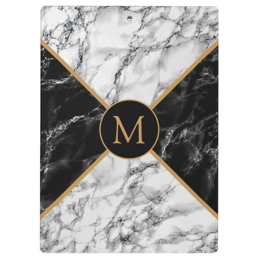 Monogram Klembord met zwarte witte cheque Marmer (Achterkant)