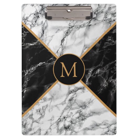 Monogram Klembord met zwarte witte cheque Marmer (Voorkant)