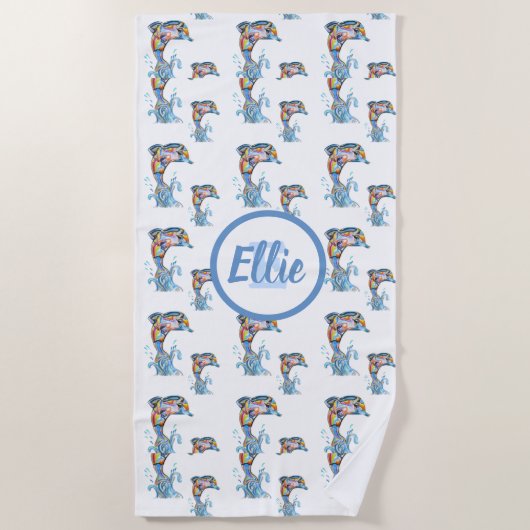 Monogram Kleur Pencil Dolphins Patroon Strandlaken (Voorkant)