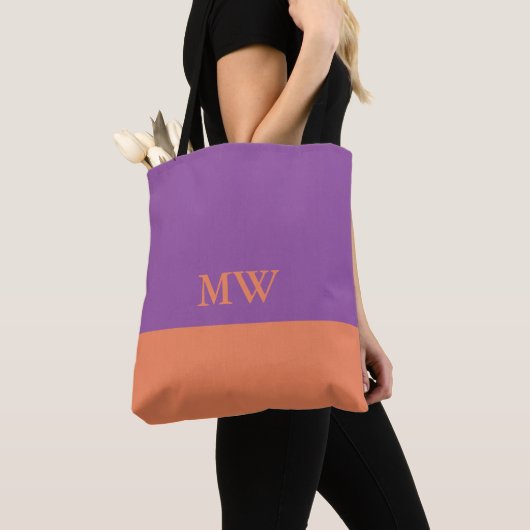 Monogram Kleurblok Canvas tas Paarse & Oranje (Dichtbij)