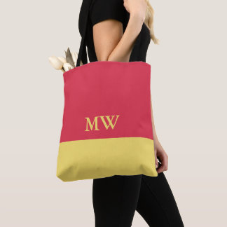 Monogram Kleurblok Tote Tas Donkerroze en Geel