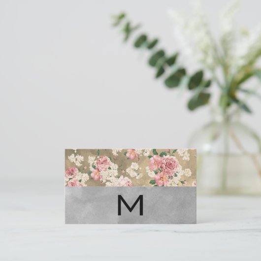 Monogram Kleurblokken Elegante Bloemen Visitekaartje (Staand voorkant)