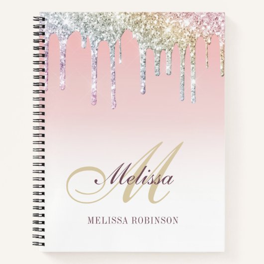 monogram kleurig glittermuisblok notitieboek (Voorkant)