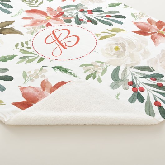 Monogram kleurig kerstbloesem sherpa deken (3/4)