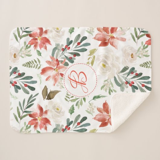 Monogram kleurig kerstbloesem sherpa deken (Voorkant (horizontaal))