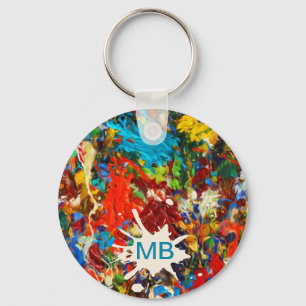 Monogram kleurig schilderplaatje sleutelhanger