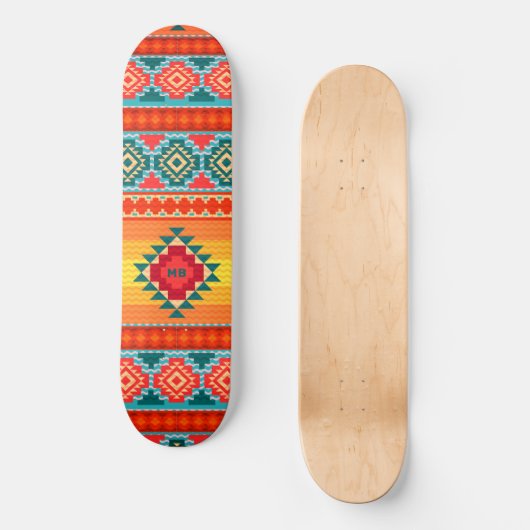 Monogram kleurrijk tribaal patroon Eigen Skateboard (Voorkant)
